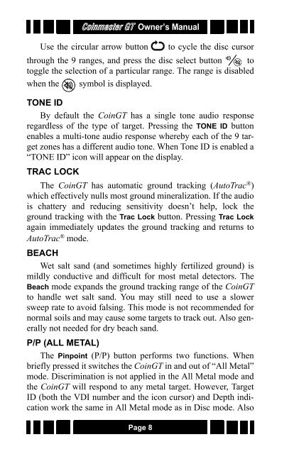 Coinmaster GT Instruction Manual.pdf - White's Metal Detectors