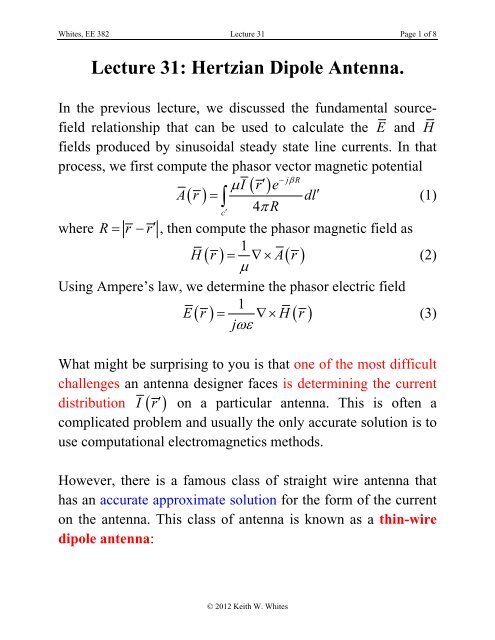 Lecture 31: Hertzian Dipole Antenna.