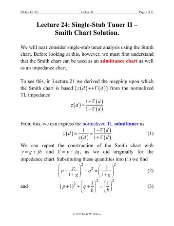 Lecture 24: Single-Stub Tuner II – Smith Chart Solution.