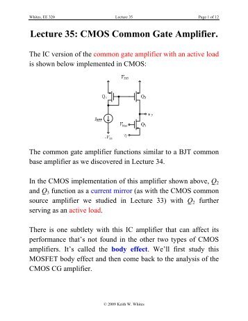 Lecture 35: CMOS Common Gate Amplifier.