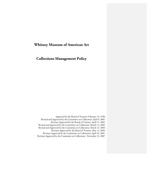 Collection Management Policy Examples Download a PDF of the Museum's Collection Management Policy