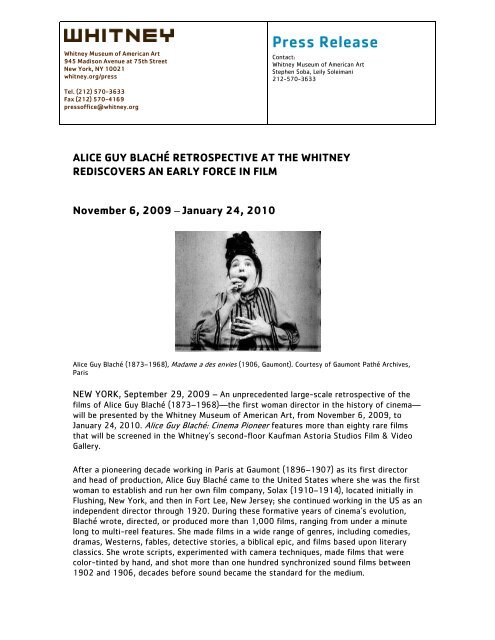 Press Release - Whitney Museum of American Art