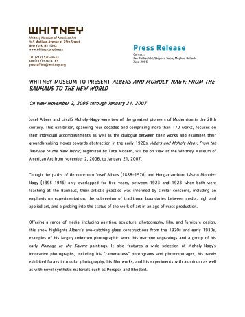 Press Release - Whitney Museum of American Art