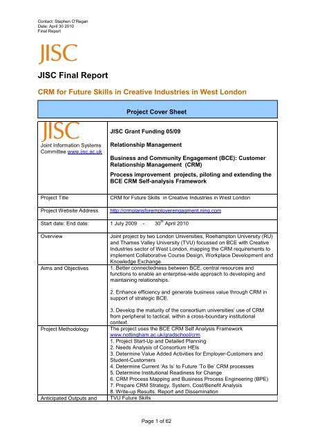 JISC final report template - CETIS Wiki