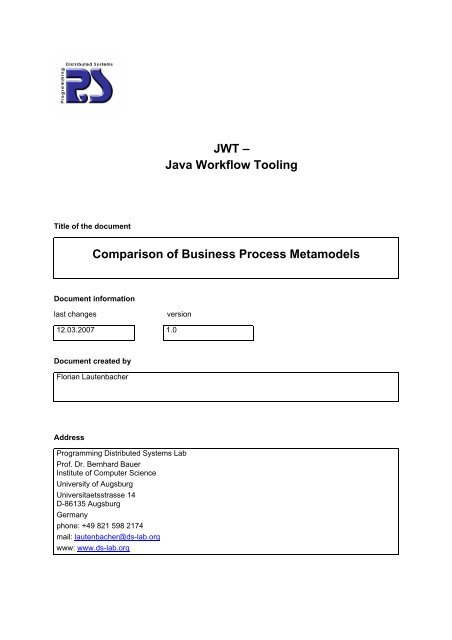 Java Workflow Tooling Comparison of Business Process Metamodels