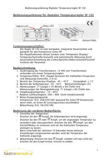 Bedienungsanleitung für digitalen Temperaturregler ... - Gastroversum