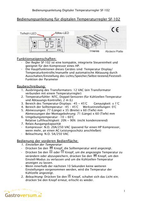 Bedienungsanleitung für digitalen Temperaturregler ... - Gastroversum