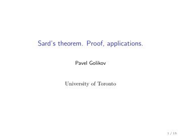 Sard's theorem. Proof, applications. - wiki - University of Toronto