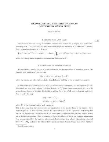 PROBABILITY AND GEOMETRY ON GROUPS (LECTURES BY G ...