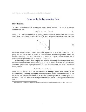 Notes on the Jordan canonical form Introduction - wiki - University of ...