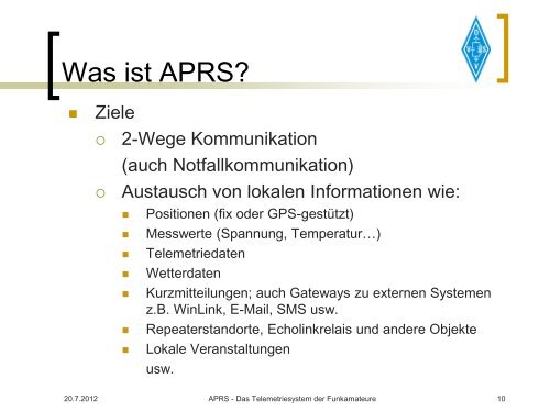 APRS Vortrag 2012 OE7 - OE Wiki - ÖVSV