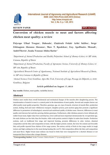 Conversion of chicken muscle to meat and factors affecting chicken meat quality: a review