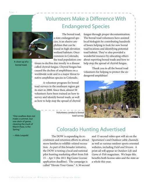 DOW Volunteer Program News: Call of the Wild - Colorado Division ...