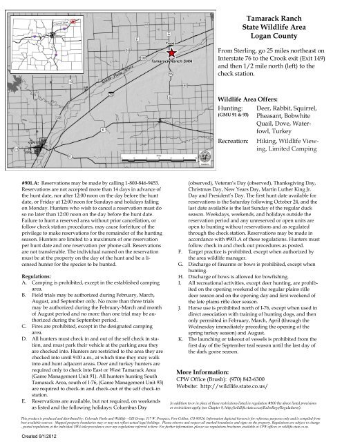 Tamarack Ranch State Wildlife Area Map - Colorado Division of ...