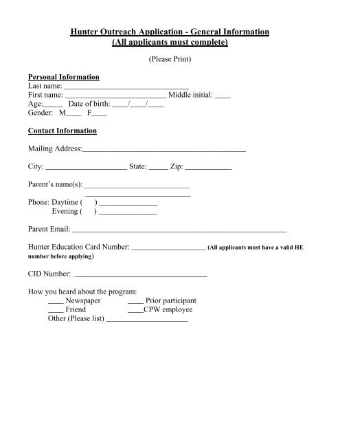 Application Form - Colorado Division of Wildlife