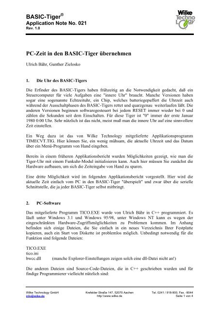 BASIC-Tiger PC-Zeit in den BASIC-Tiger ... - Wilke Technology