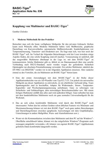 BASIC-Tiger Kopplung von Multimeter und BASIC-Tiger - Wilke