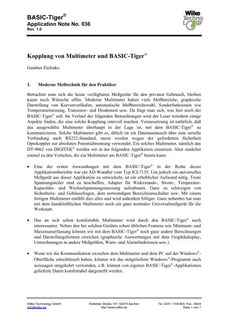 BASIC-Tiger Kopplung von Multimeter und BASIC-Tiger - Wilke