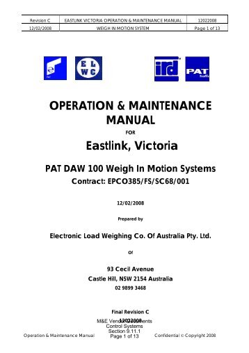 EastLink O&M Manual PAT DAW 100_ELWC - WIM