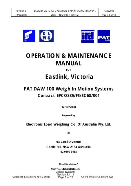 EastLink O&M Manual PAT DAW 100_ELWC - WIM