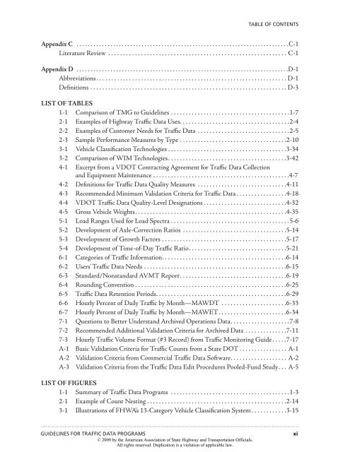 AASHTO Guidelines for Traffic Data Programs - Table of Contents