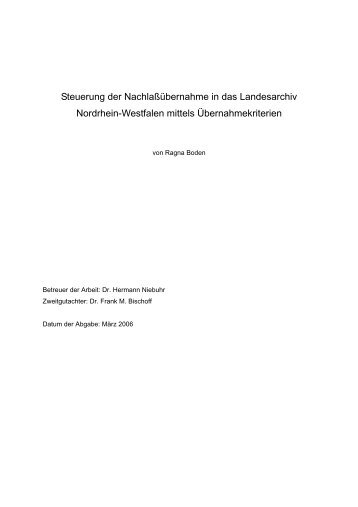 Ragna Boden, Steuerung der ... - Archive in Nordrhein-Westfalen