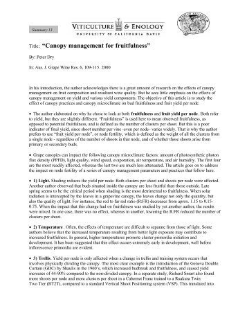 Canopy Management For Fruitfulness