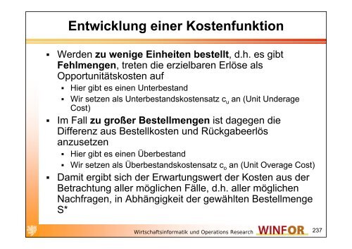 2.2.3 Stochastisches Bestandsmanagement - WINFOR