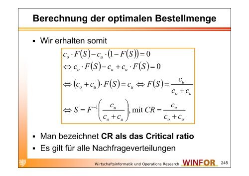 2.2.3 Stochastisches Bestandsmanagement - WINFOR