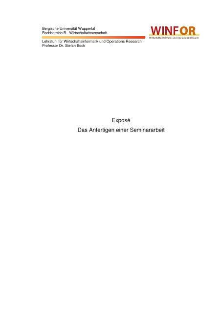 Expose Das Anfertigen Einer Seminararbeit Winfor Bergische