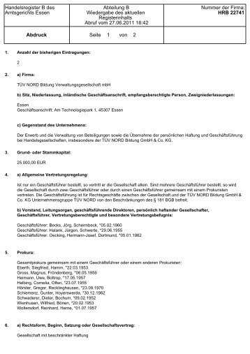 Handelsregister B des Amtsgerichts Essen Abteilung B Wiedergabe ...