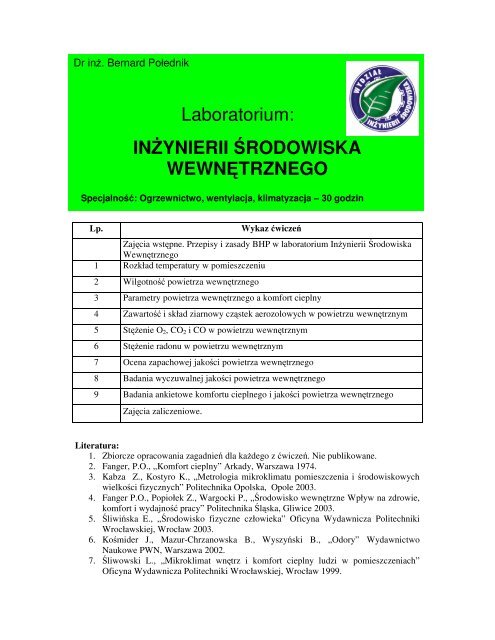 Laboratorium IŚW, instrukcje, B. Połednik