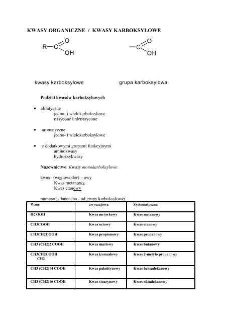 Chemia II - materialy do wykladu - Kwasy organiczne