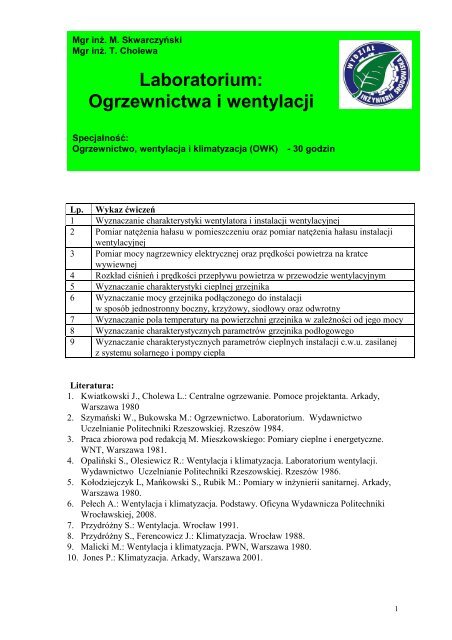 Laboratorium OWK II, instrukcje, M. Skwarczyński, T. Cholewa