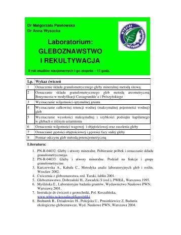 Laboratorium: Gleboznawstwo i Rekultywacja, Pawłowska M ...