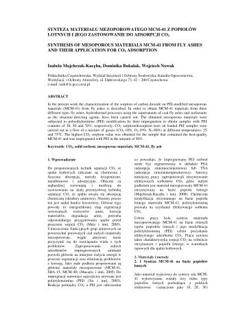 synteza materiału mezoporowatego mcm-41 z popiołów lotnych i ...