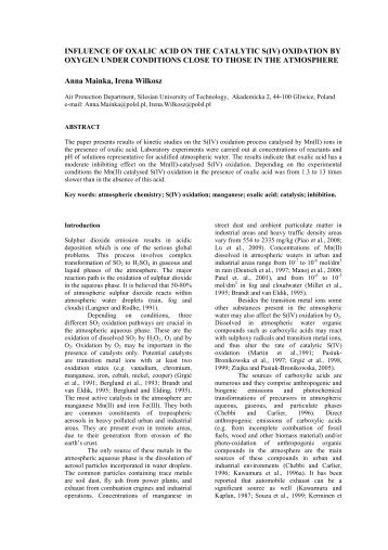 influence of oxalic acid on the catalytic s