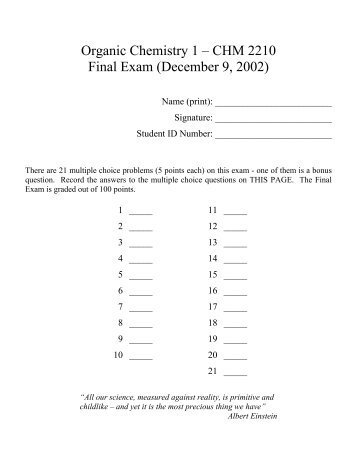 Organic Chemistry 1 – CHM 2210 Final Exam (December 9, 2002)