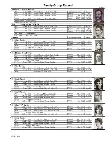 Family Group Sheet - Thomas Davies