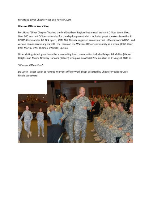 Fort Hood Silver Chapter Year End Review 2009 Warrant Officer ...