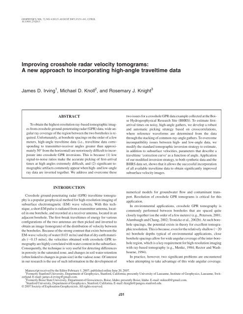 Improving crosshole radar velocity tomograms - Stanford Woods ...