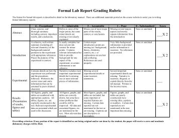 Formal Lab Report Grading Rubric