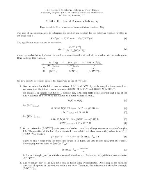 The Richard Stockton College of New Jersey CHEM 2115: General ...