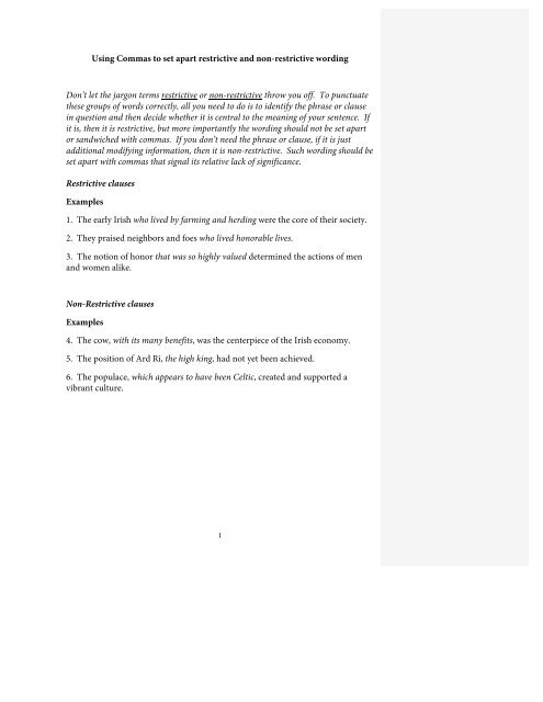 Answers to Worksheet punctuating restrictive & non ...