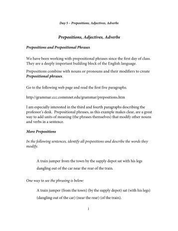 Prepositions, Adjectives, Adverbs