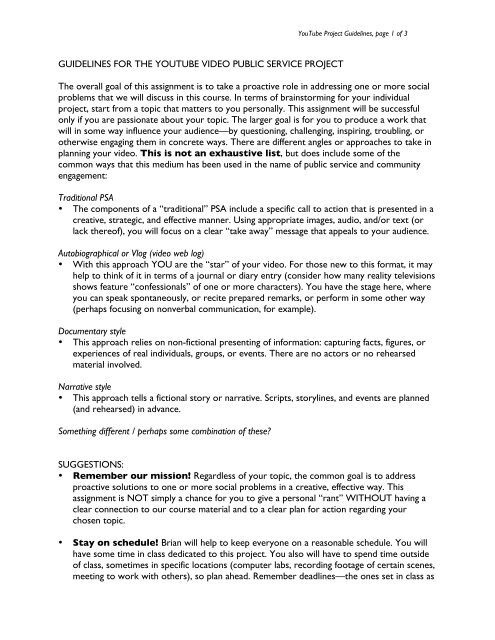 YouTube Class Project Assignment Handout