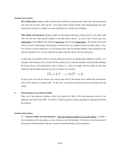 VI-1 Chem 2115 Experiment # 6 PERIODIC RELATIONSHIPS