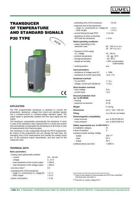 transducer of temperature and standard signals p20 type - Wpa.ie