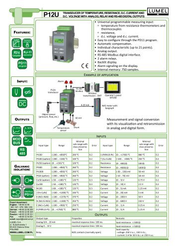 P12U TRansdUCER OF TEMPERaTURE, REsisTanCE, dC ... - Wpa.ie