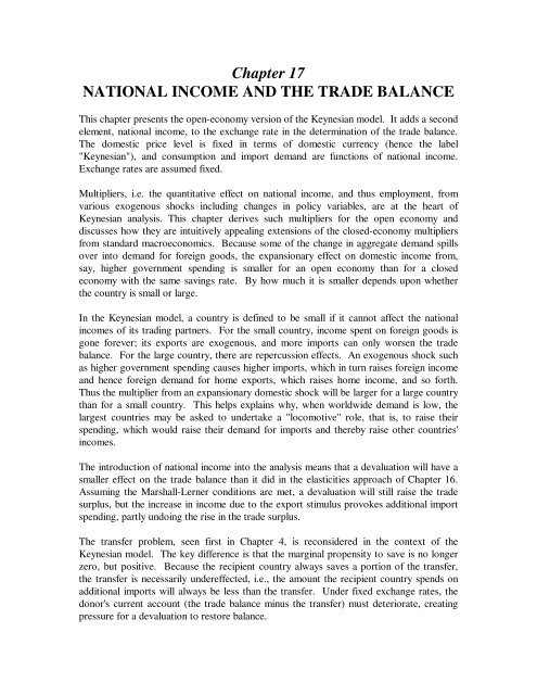 Chapter 17 NATIONAL INCOME AND THE TRADE BALANCE